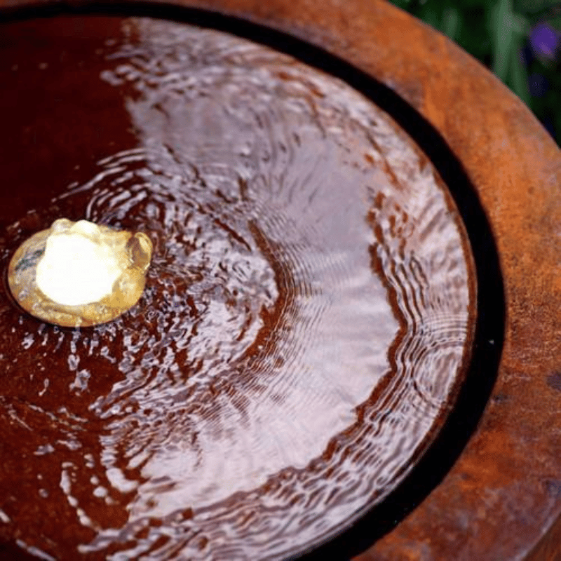 Water Ripples On Table Corten Steel Riple Round Water Table wth LED Lights — Gleaming Gardens