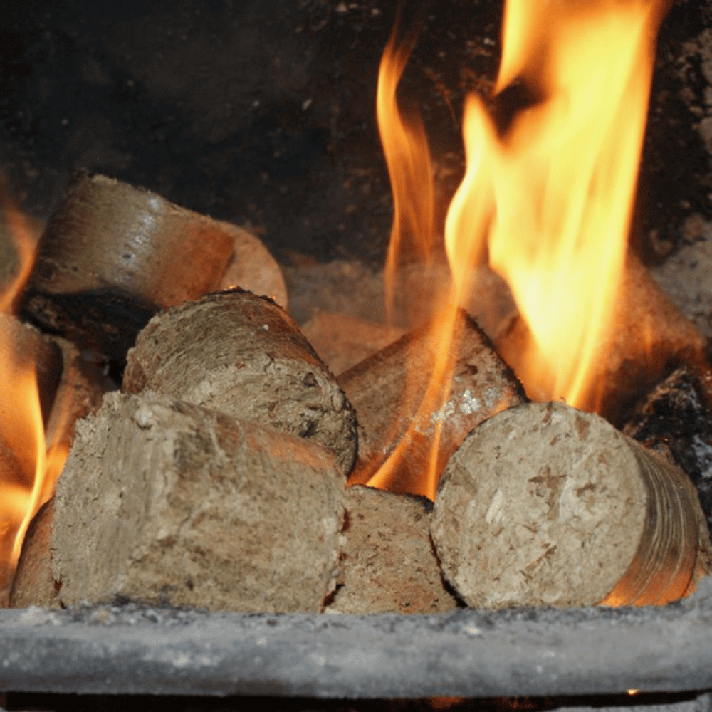 Eco-Nugget Briquettes on fire