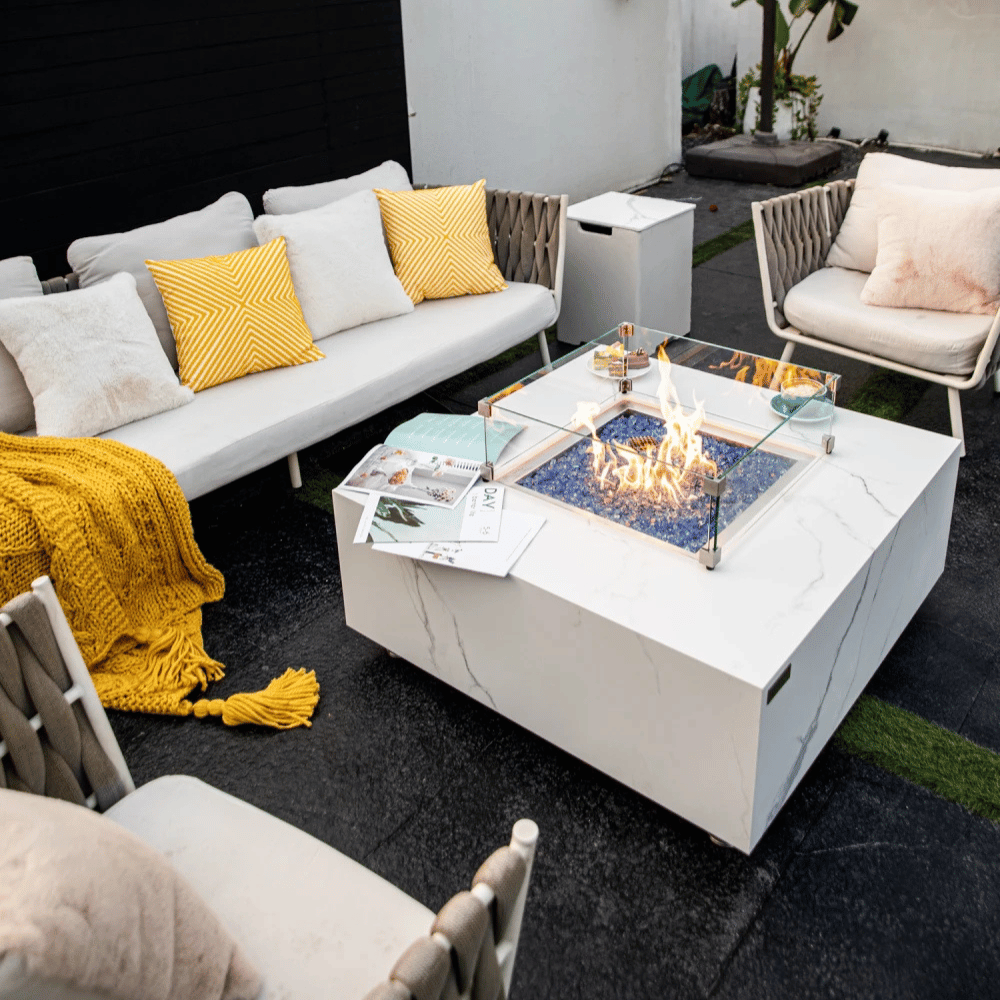 Elementi Porcelain Bianco Fire Table