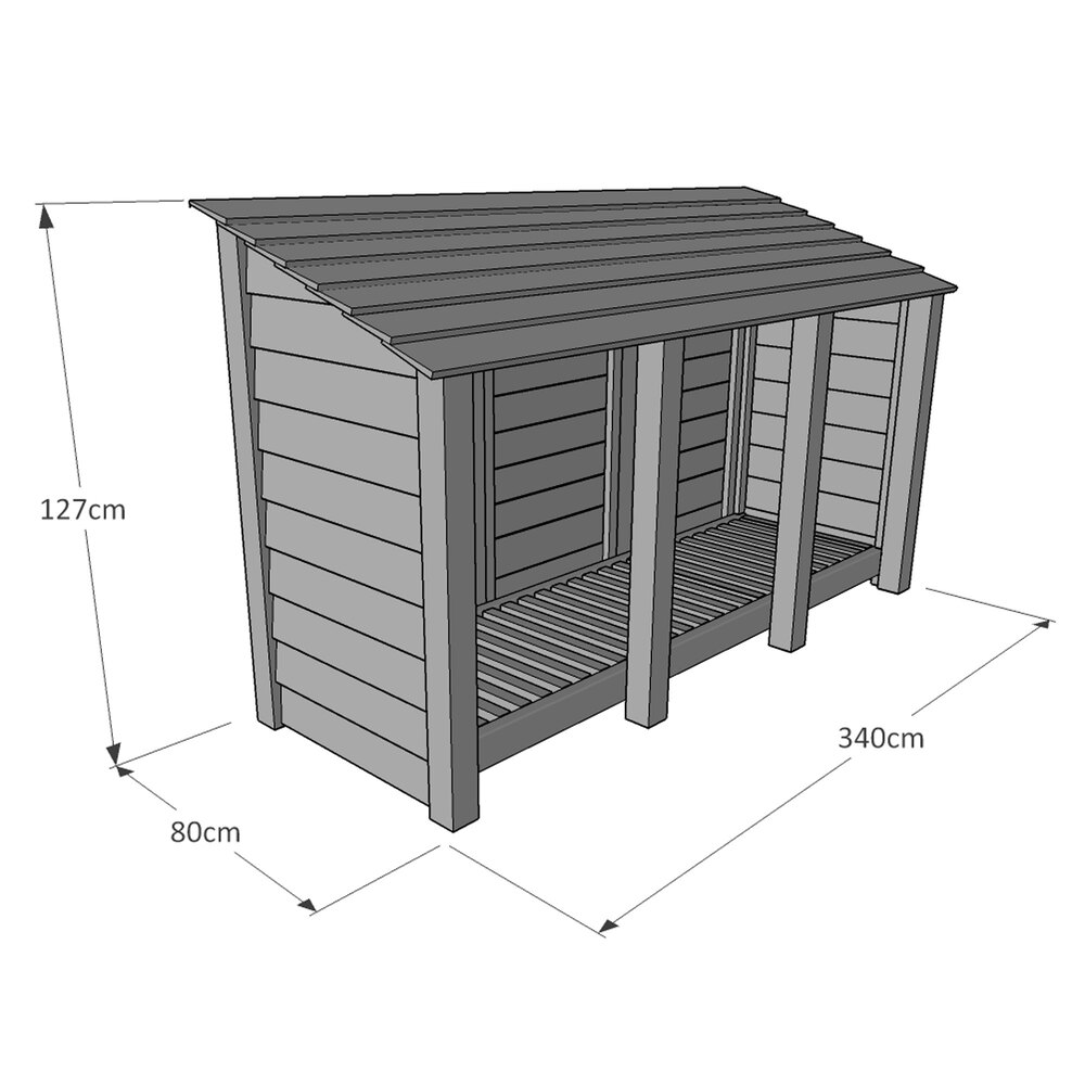Empingham Log Store – 11ft Wide Heavy Duty Timber Firewood Storage with Kindling Shelf