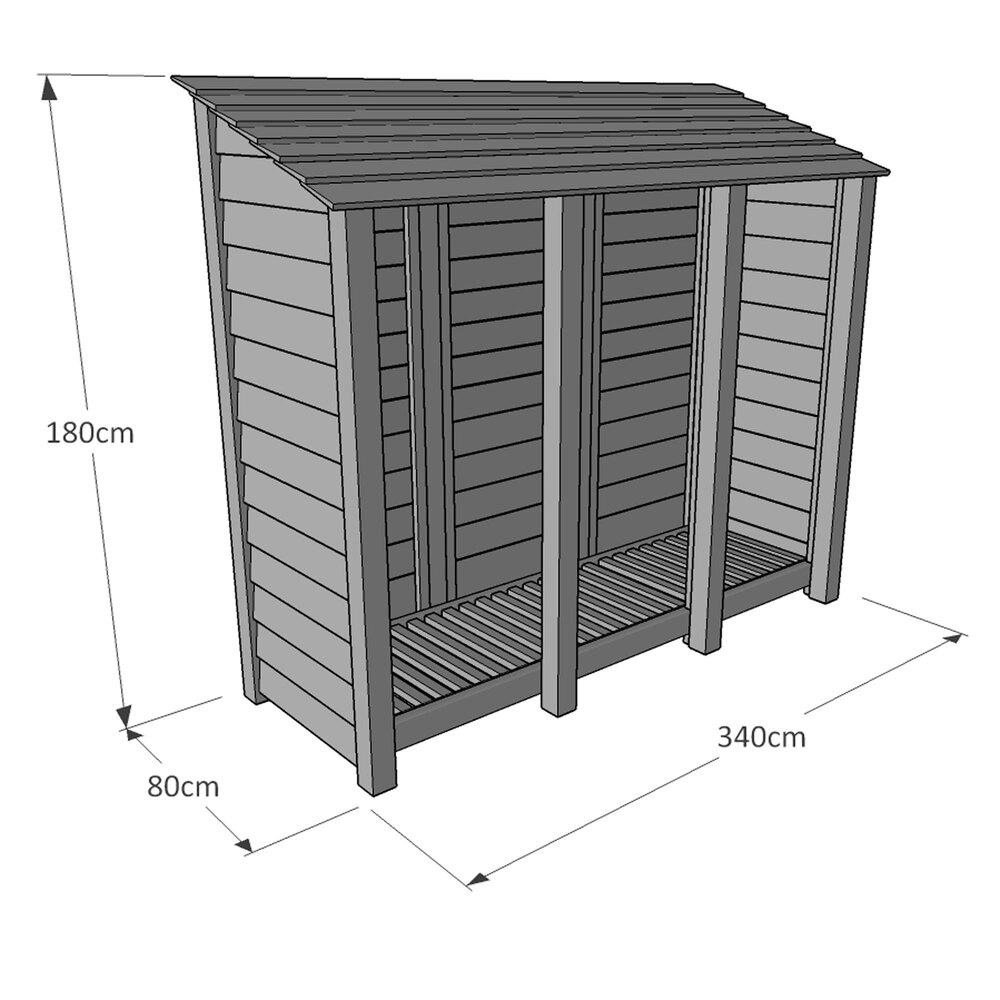 Empingham Log Store – 11ft Wide Heavy Duty Timber Firewood Storage with Kindling Shelf