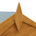 Wooden roof peak with shingles on a white background