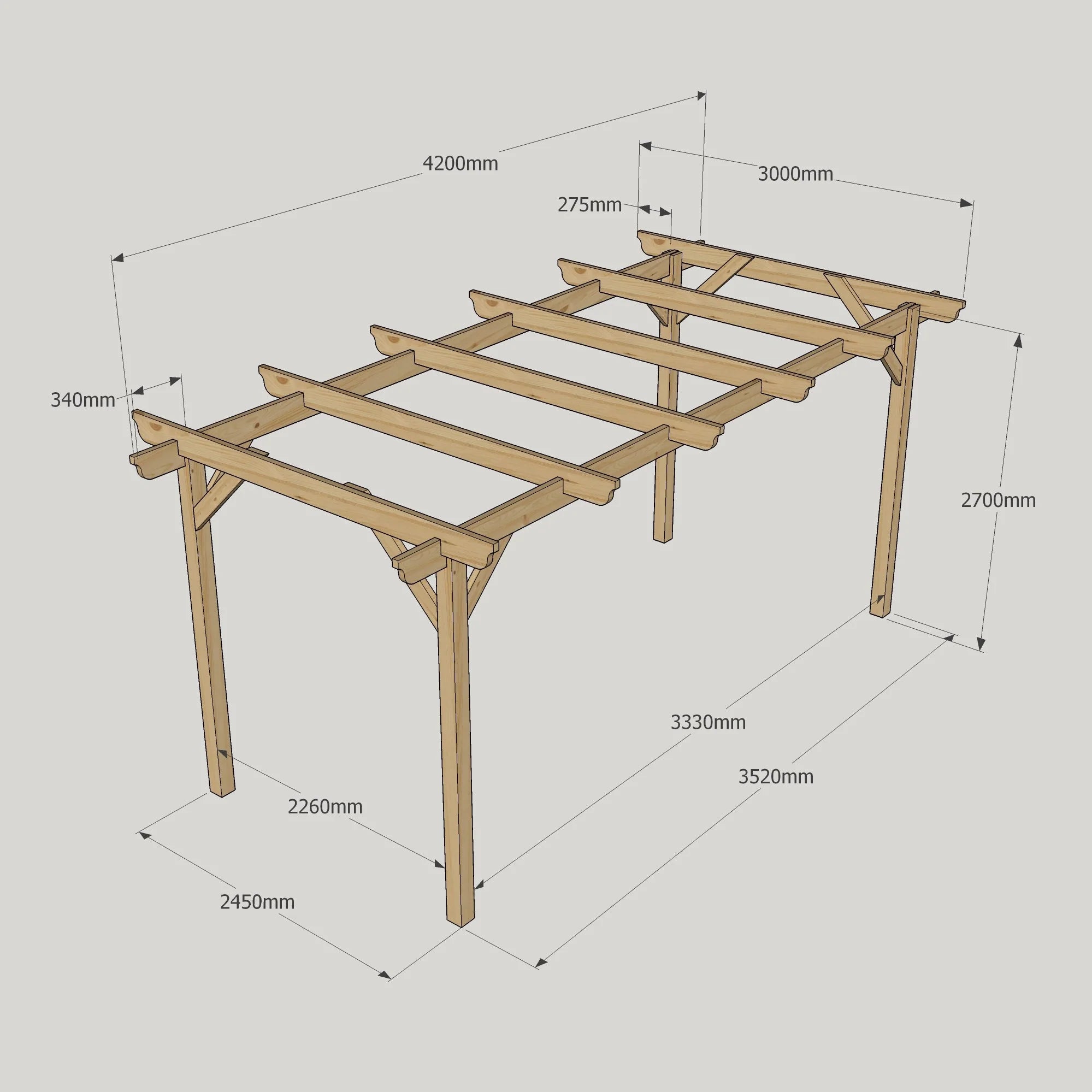 4 x 3 m Freestanding/Wall-Mounted Wooden Pergola
