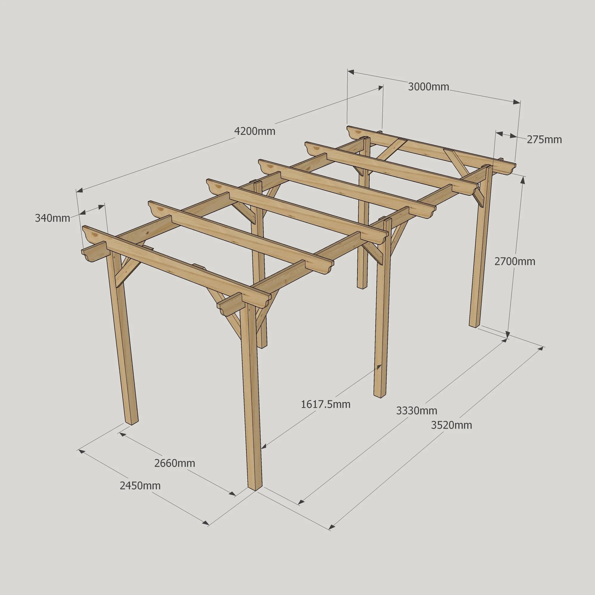 4 x 3 m Freestanding/Wall-Mounted Wooden Pergola