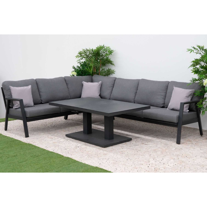 Nova - Phoenix L-Shaped Corner Sofa Lounge Dining Set with Rectangular Extending Rising Table - Grey