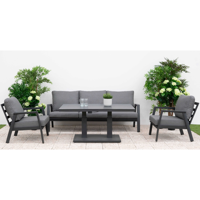 Nova - Phoenix 3 Seater Sofa Lounge Dining Set with Rectangular Rising Table - Grey