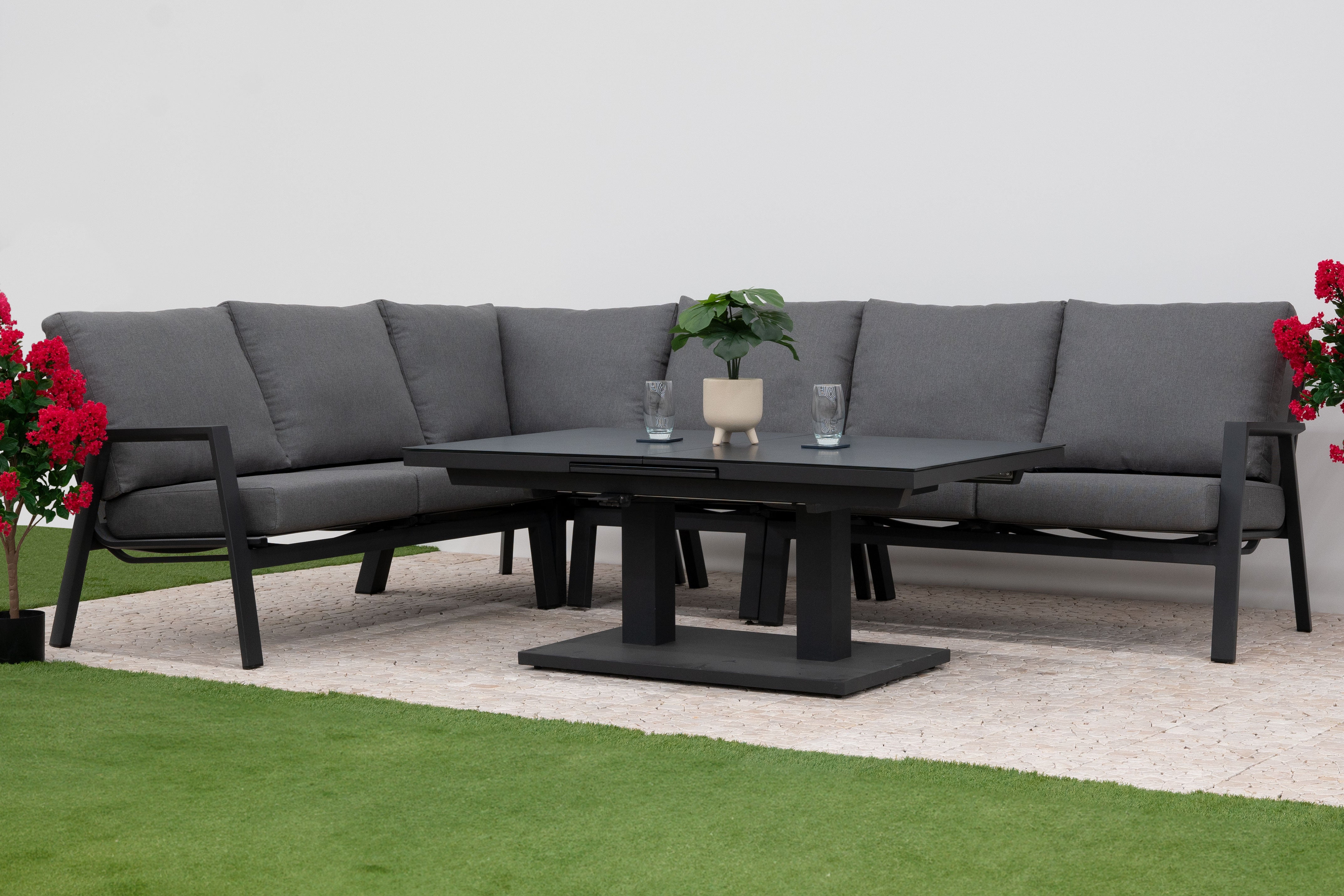 Nova - Zara L-Shaped Corner Sofa Lounge Dining Set with Rectangular Rising Table