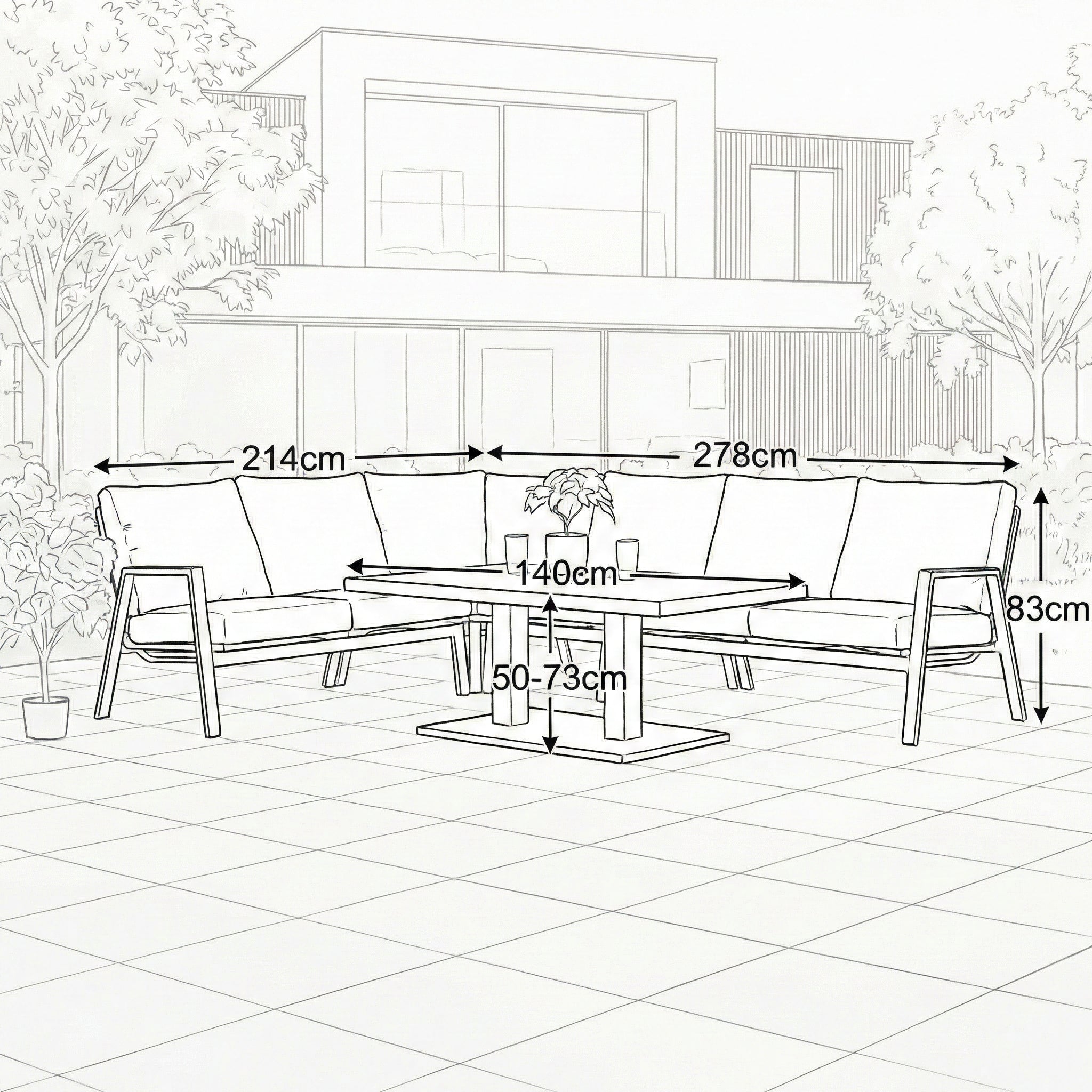 Nova - Zara L-Shaped Corner Sofa Lounge Dining Set with Rectangular Rising Table