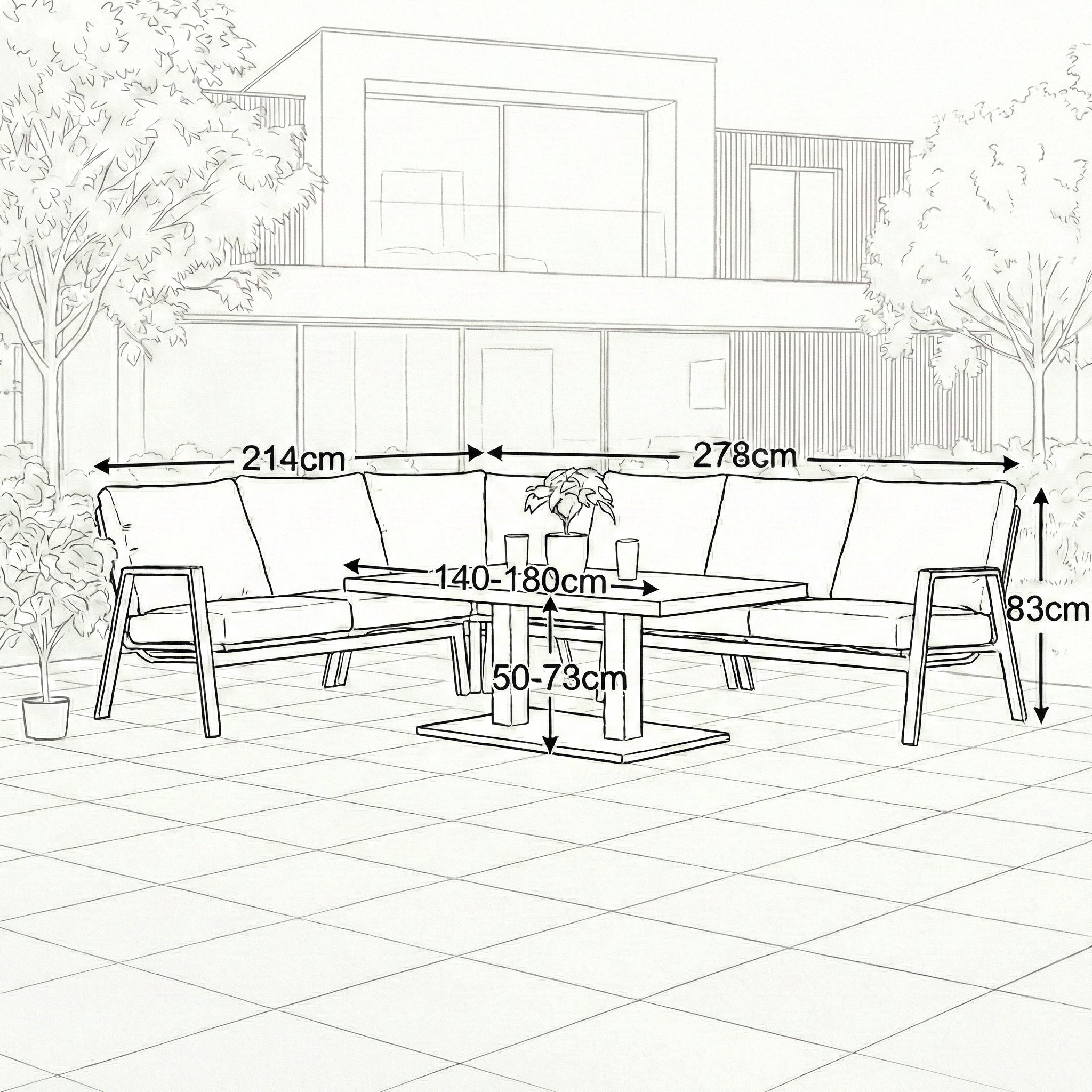 Nova - Zara L-Shaped Corner Sofa Lounge Dining Set with Rectangular Rising Table