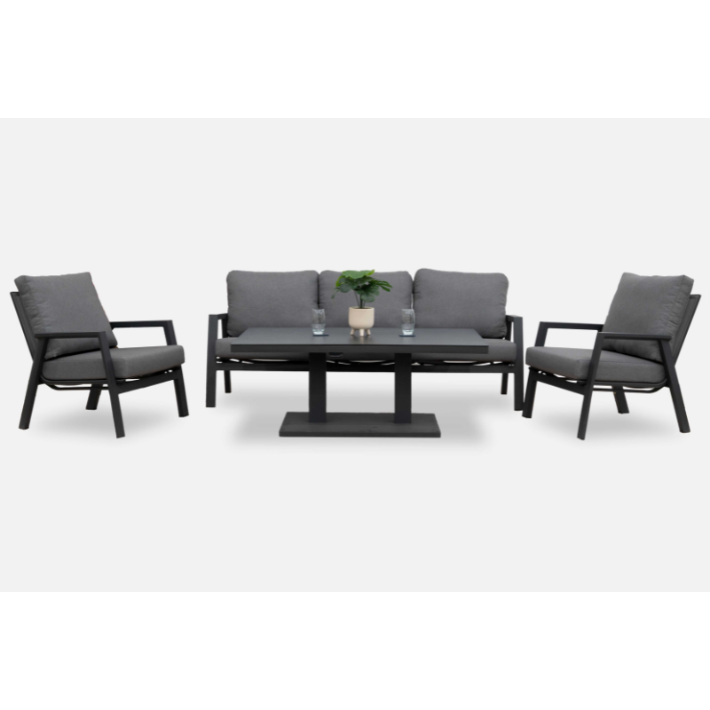 Nova - Zara 3 Seater Sofa Lounge Dining Set with Rectangular Rising Table - Grey