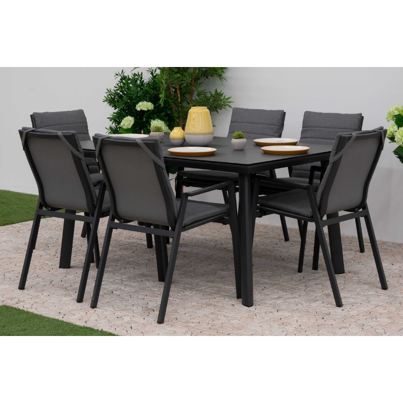Nova Zara 6 Seat Dining Set - 1.5 x 1.0m Rectangular Table - Grey