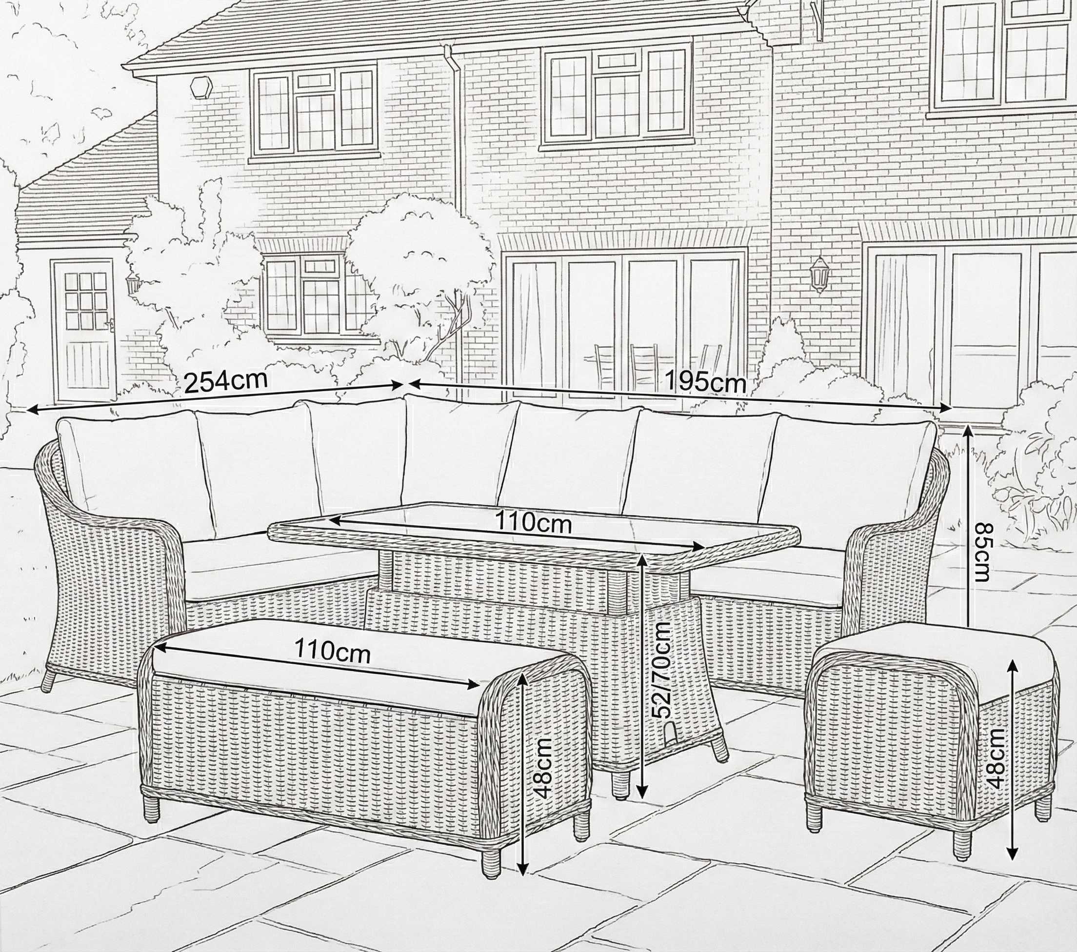 Nova Ivy Corner Sofa Lounge Dining Set with Rise and Fall Table