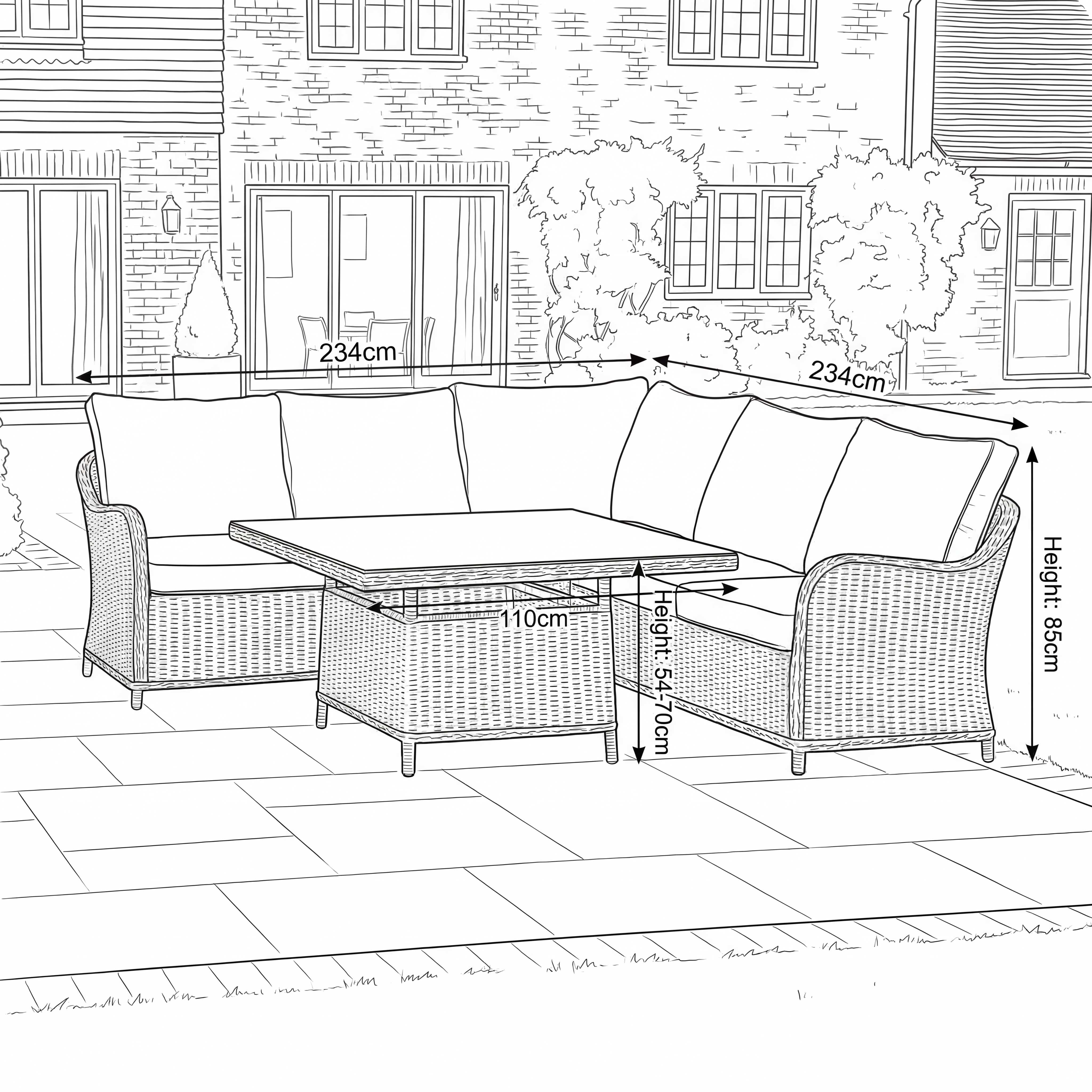 Nova Ivy Corner Sofa Lounge Dining Set with Rise and Fall Table