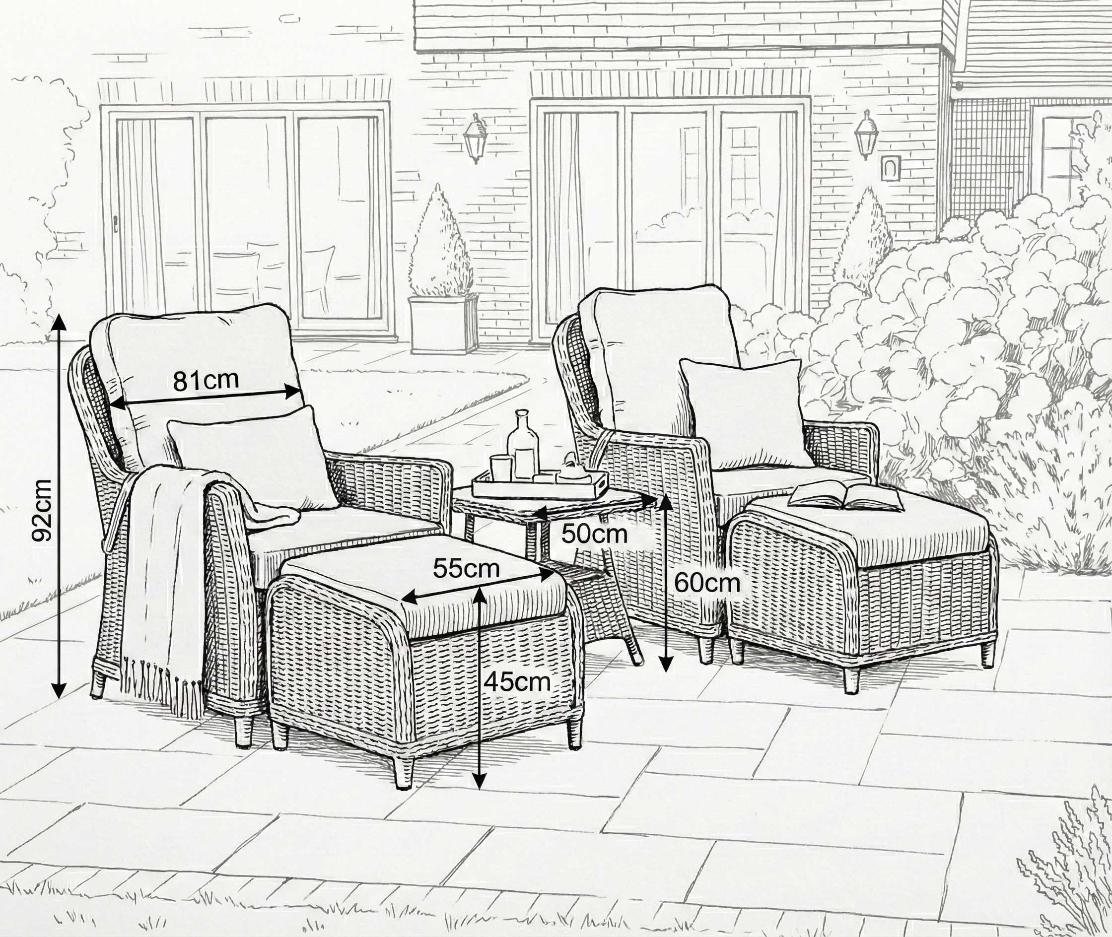 Nova Ivy 5-Piece Reclining Lounging Set with Square Side Table