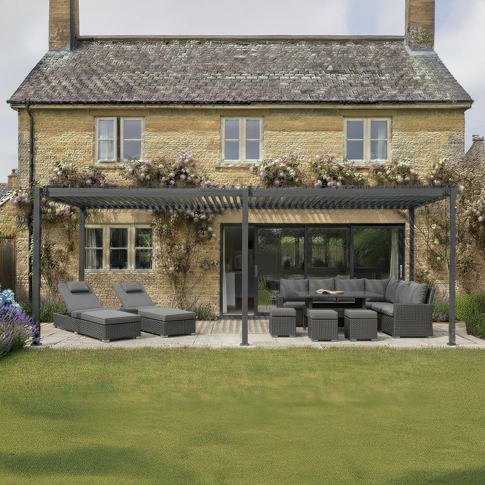 Vyda Right-Hand Corner Sofa Dining Set - Rattan Garden Furniture with Rising Table