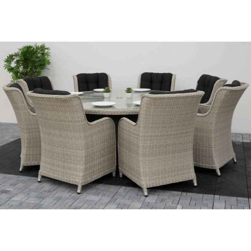 Nova Avery 8 Seat Round Dining Set - 1.8m Table with Lazy Susan - Ash Grey