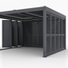 Black metal carport with slatted design on a white background
