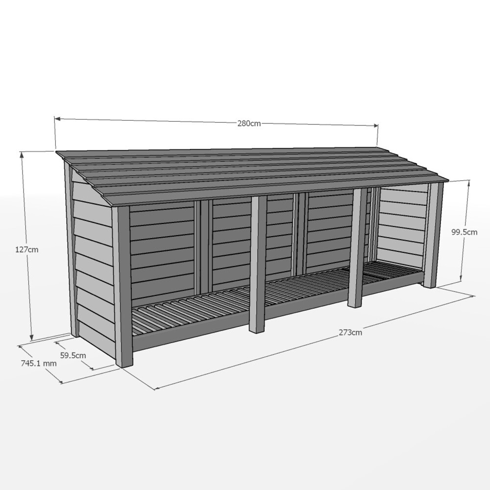 Ryhall Log Store – 9ft Wide Timber Wood Store with Raised Base for Airflow
