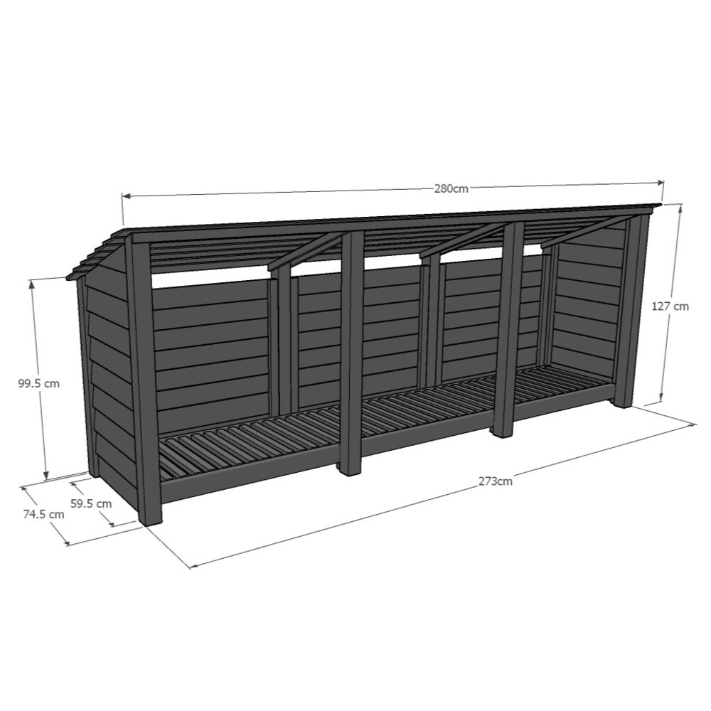Ryhall Log Store – 9ft Wide Timber Wood Store with Raised Base for Airflow
