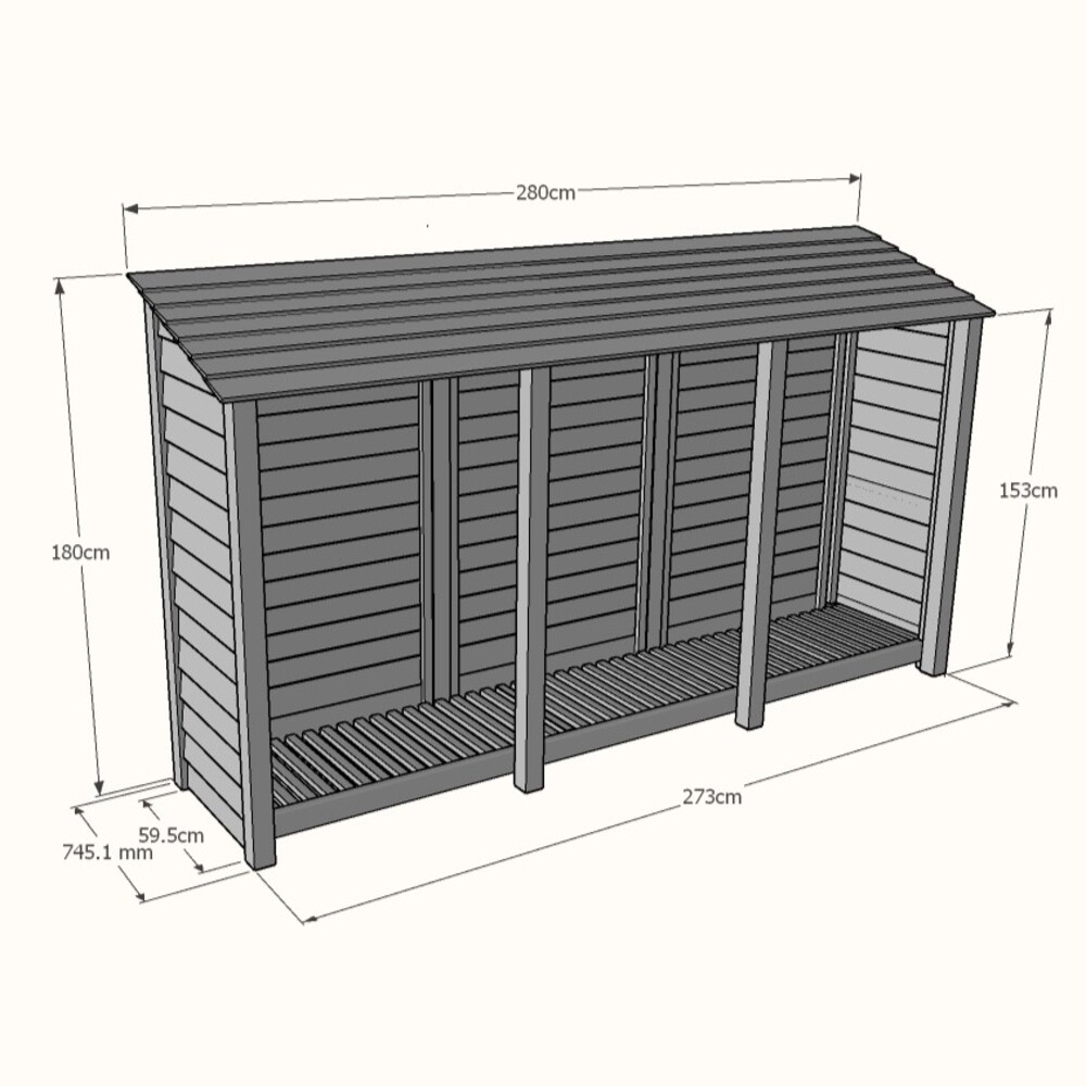 Ryhall Log Store – 9ft Wide Timber Wood Store with Raised Base for Airflow