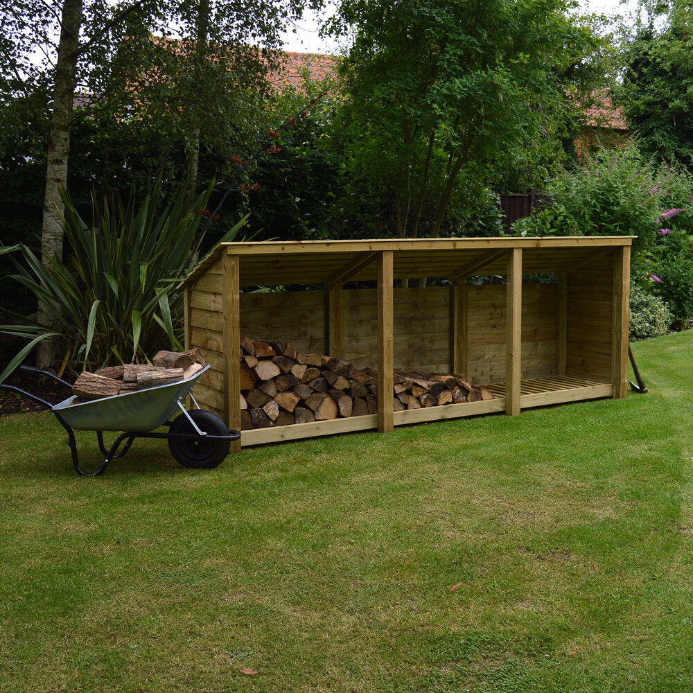 Empingham Log Store – 11ft Wide Heavy Duty Timber Firewood Storage with Kindling Shelf
