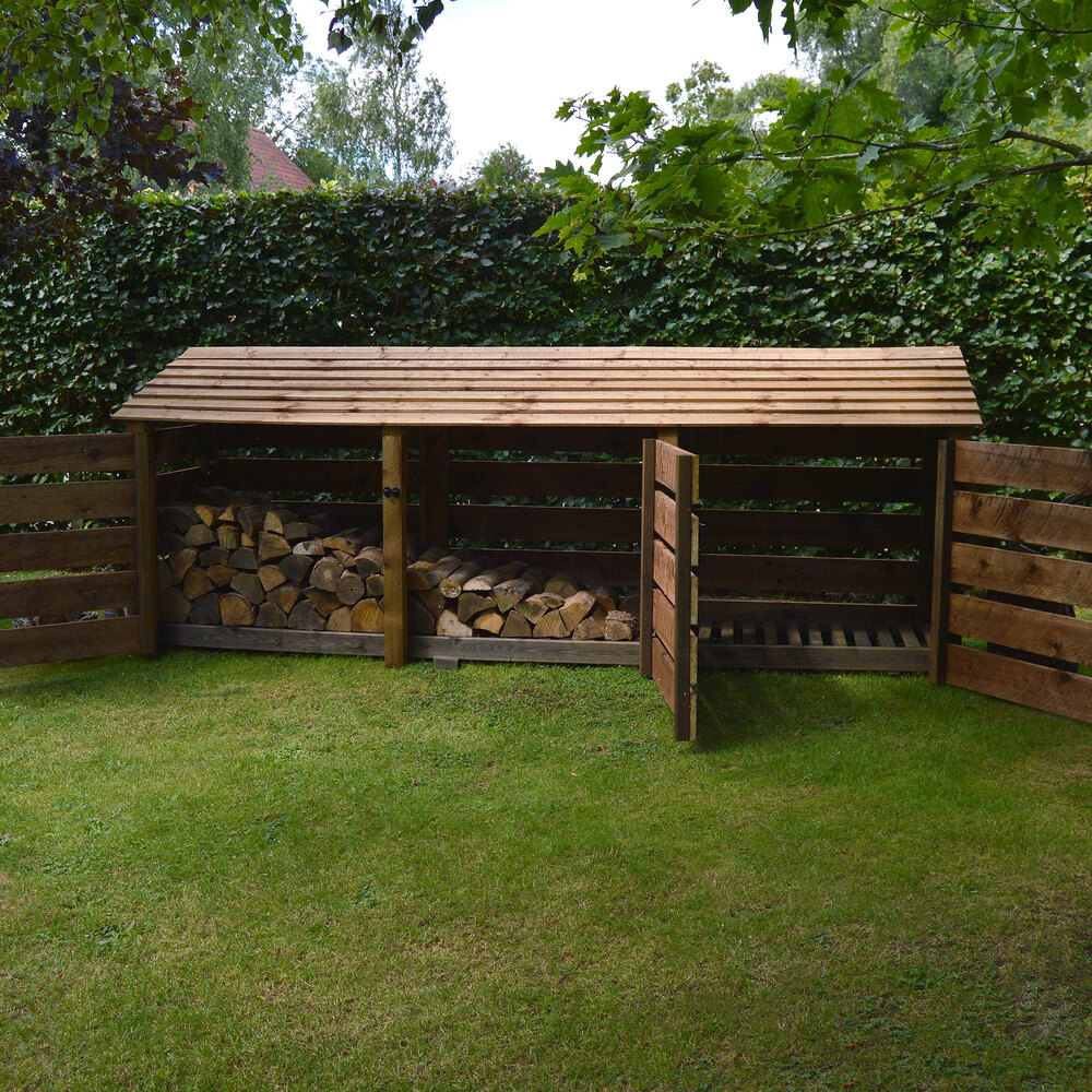 Empingham Log Store – 11ft Wide Heavy Duty Timber Firewood Storage with Kindling Shelf