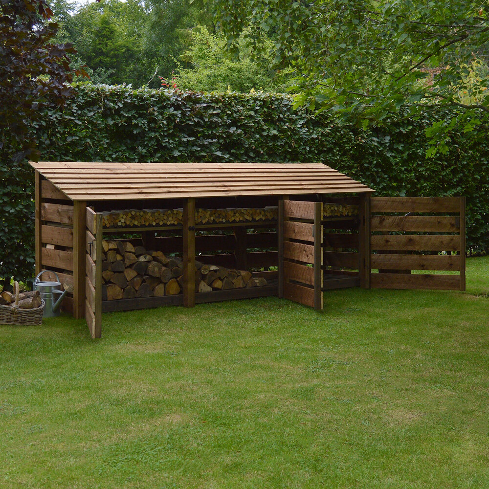 Empingham Log Store – 11ft Wide Heavy Duty Timber Firewood Storage with Kindling Shelf