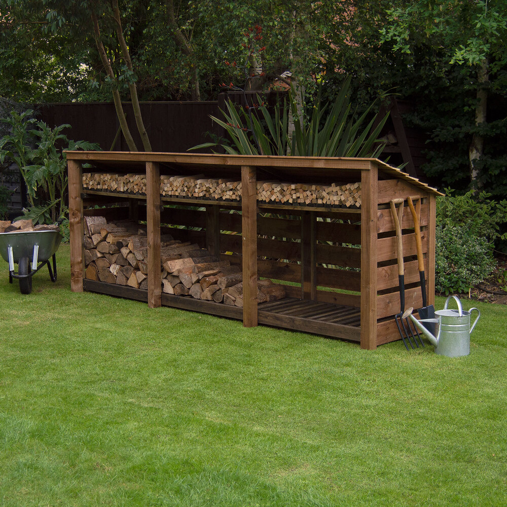 Empingham Log Store – 11ft Wide Heavy Duty Timber Firewood Storage with Kindling Shelf