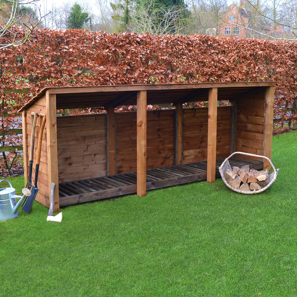 Empingham Log Store – 11ft Wide Heavy Duty Timber Firewood Storage with Kindling Shelf