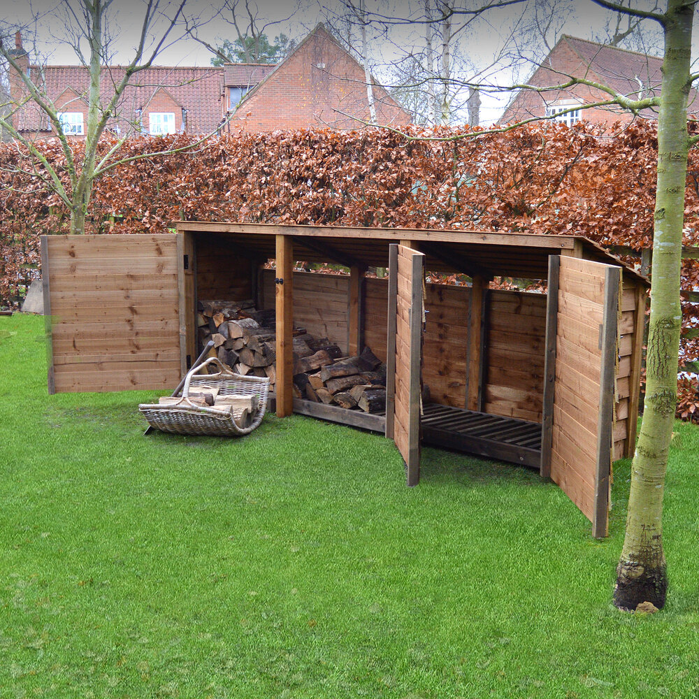 Empingham Log Store – 11ft Wide Heavy Duty Timber Firewood Storage with Kindling Shelf