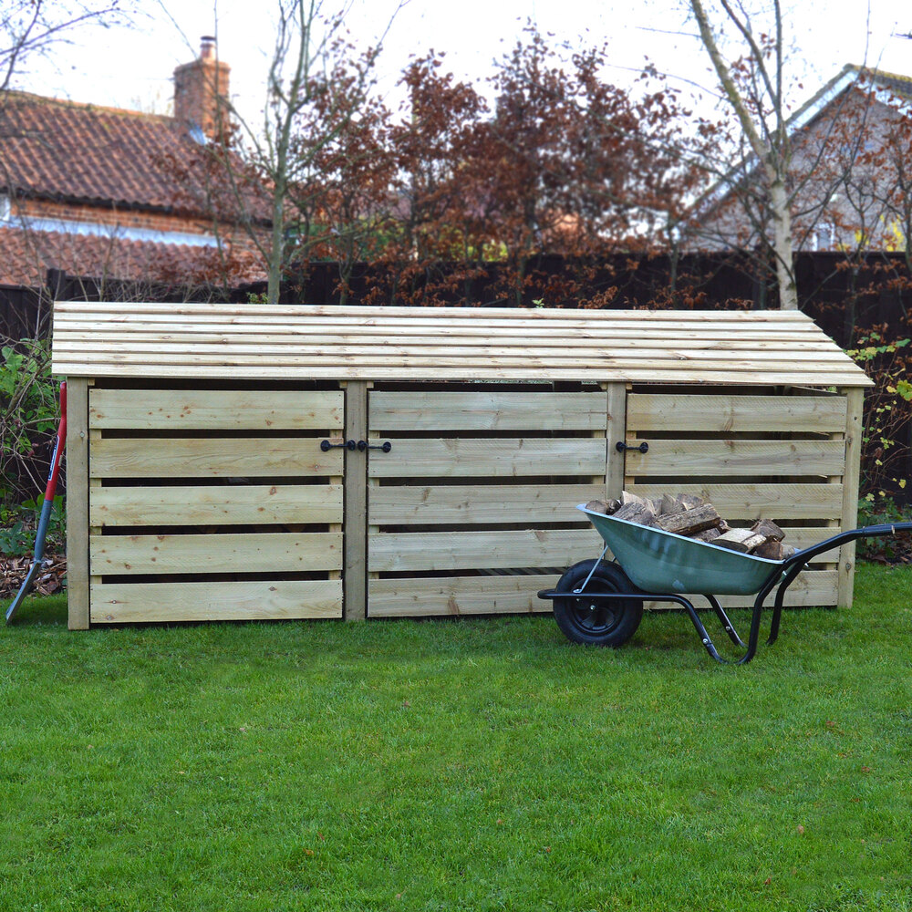 Empingham Log Store – 11ft Wide Heavy Duty Timber Firewood Storage with Kindling Shelf