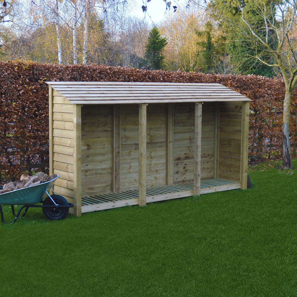 Empingham Log Store – 11ft Wide Heavy Duty Timber Firewood Storage with Kindling Shelf