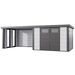 Modern storage shed with gray and white design on a white background