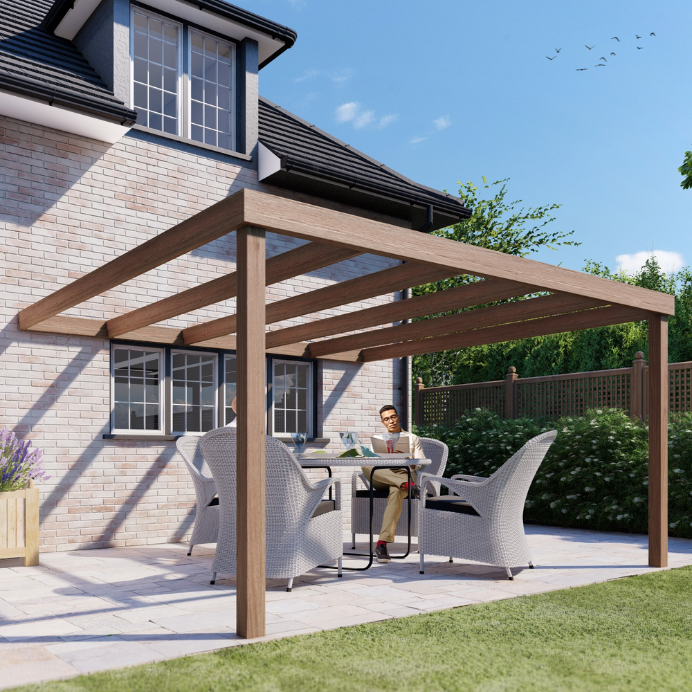 4.2m Wall-Mounted Box Pergola – Contemporary Wooden Patio Cover