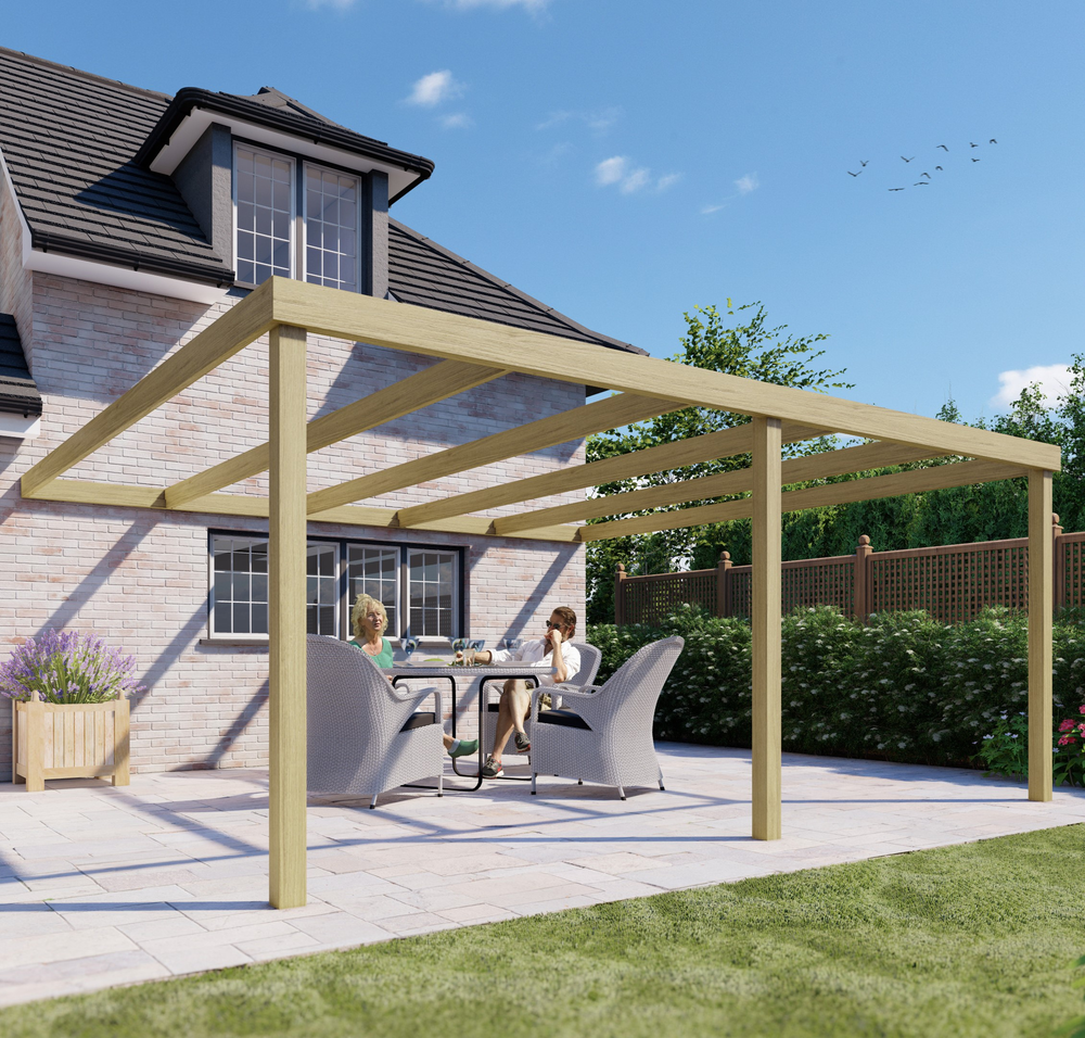 4.2m Wall-Mounted Box Pergola – Contemporary Wooden Patio Cover