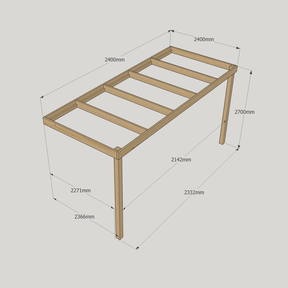 Wall Mounted Box Pergola - 2.4m Depth – Minimalist Timber Shelter