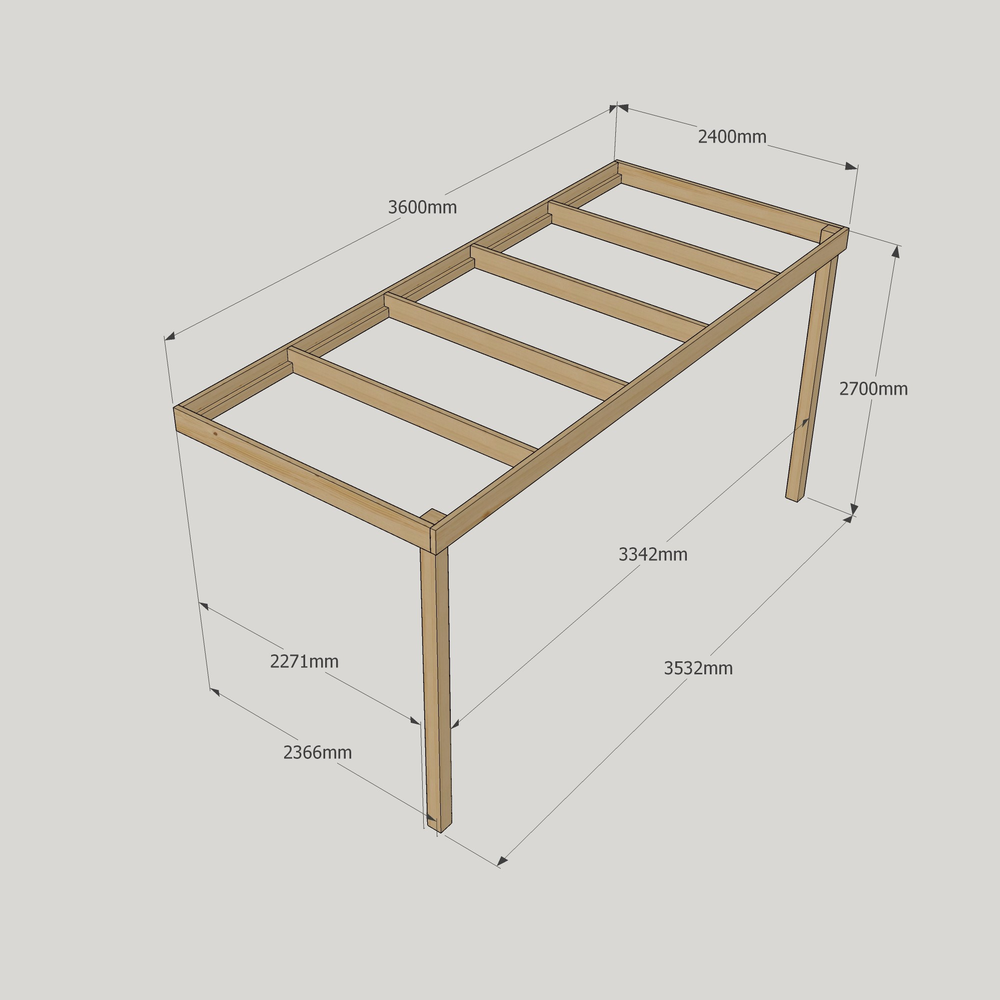 Wall Mounted Box Pergola - 2.4m Depth – Minimalist Timber Shelter
