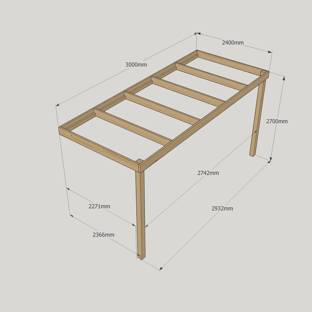 Wall Mounted Box Pergola - 2.4m Depth – Minimalist Timber Shelter