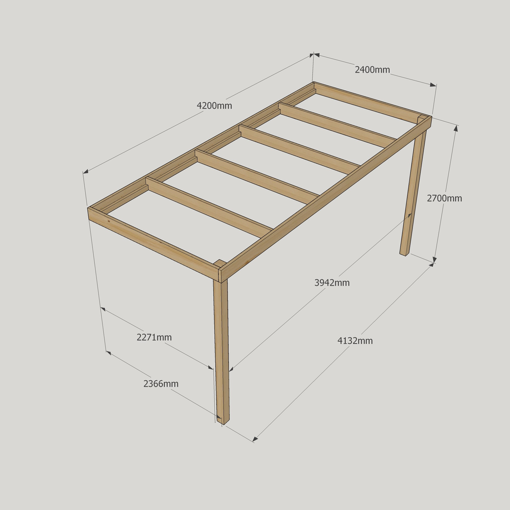 Wall Mounted Box Pergola - 2.4m Depth – Minimalist Timber Shelter