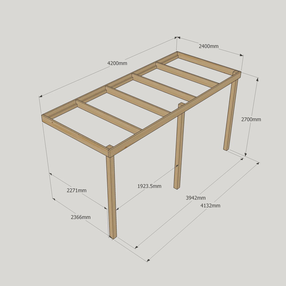 Wall Mounted Box Pergola - 2.4m Depth – Minimalist Timber Shelter