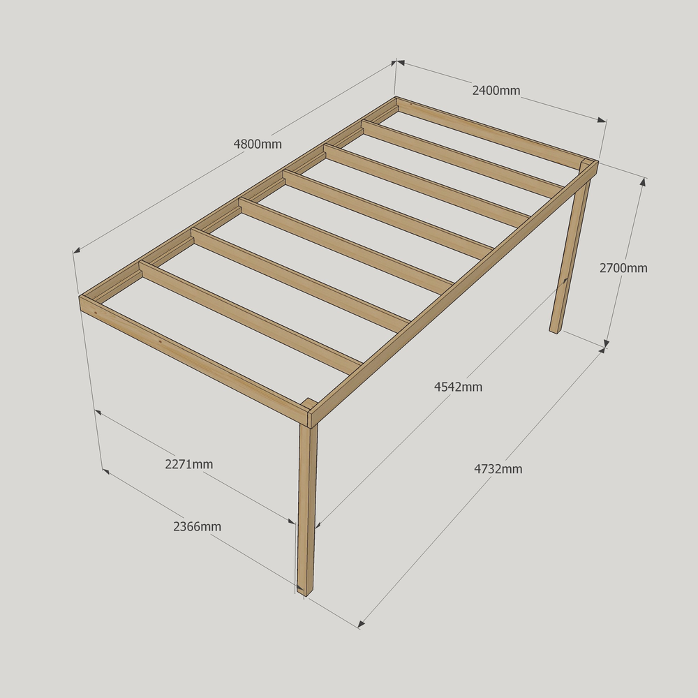Wall Mounted Box Pergola - 2.4m Depth – Minimalist Timber Shelter