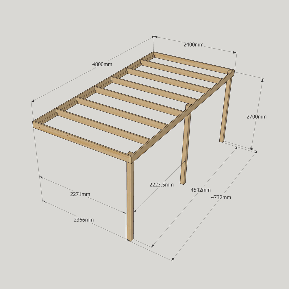 Wall Mounted Box Pergola - 2.4m Depth – Minimalist Timber Shelter