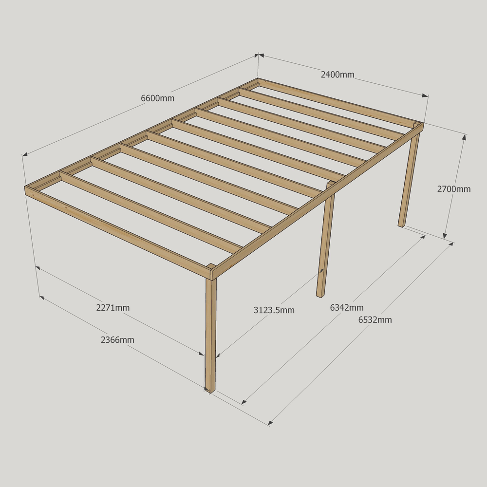 Wall Mounted Box Pergola - 2.4m Depth – Minimalist Timber Shelter