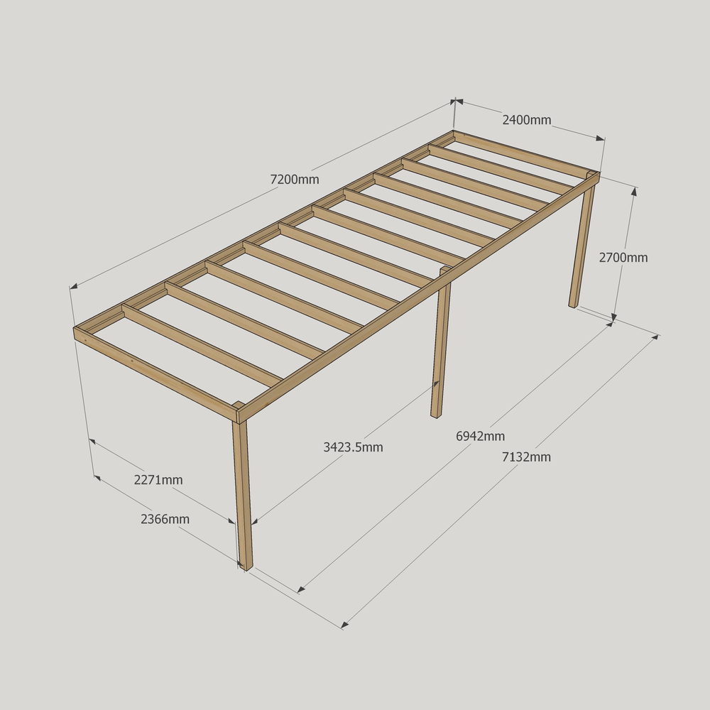 Wall Mounted Box Pergola - 2.4m Depth – Minimalist Timber Shelter