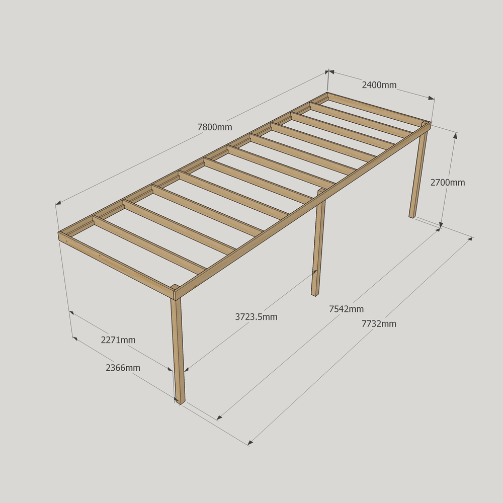 Wall Mounted Box Pergola - 2.4m Depth – Minimalist Timber Shelter
