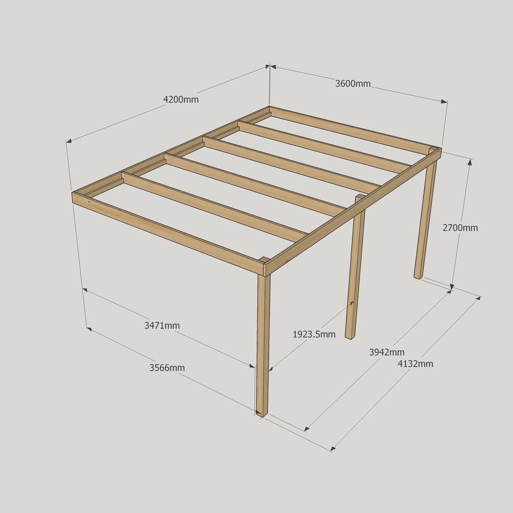 Wall Mounted Box Pergola – 3.6m Depth, Minimal Timber Lines