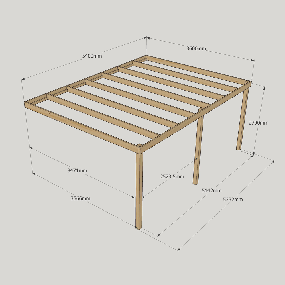 Wall Mounted Box Pergola – 3.6m Depth, Minimal Timber Lines