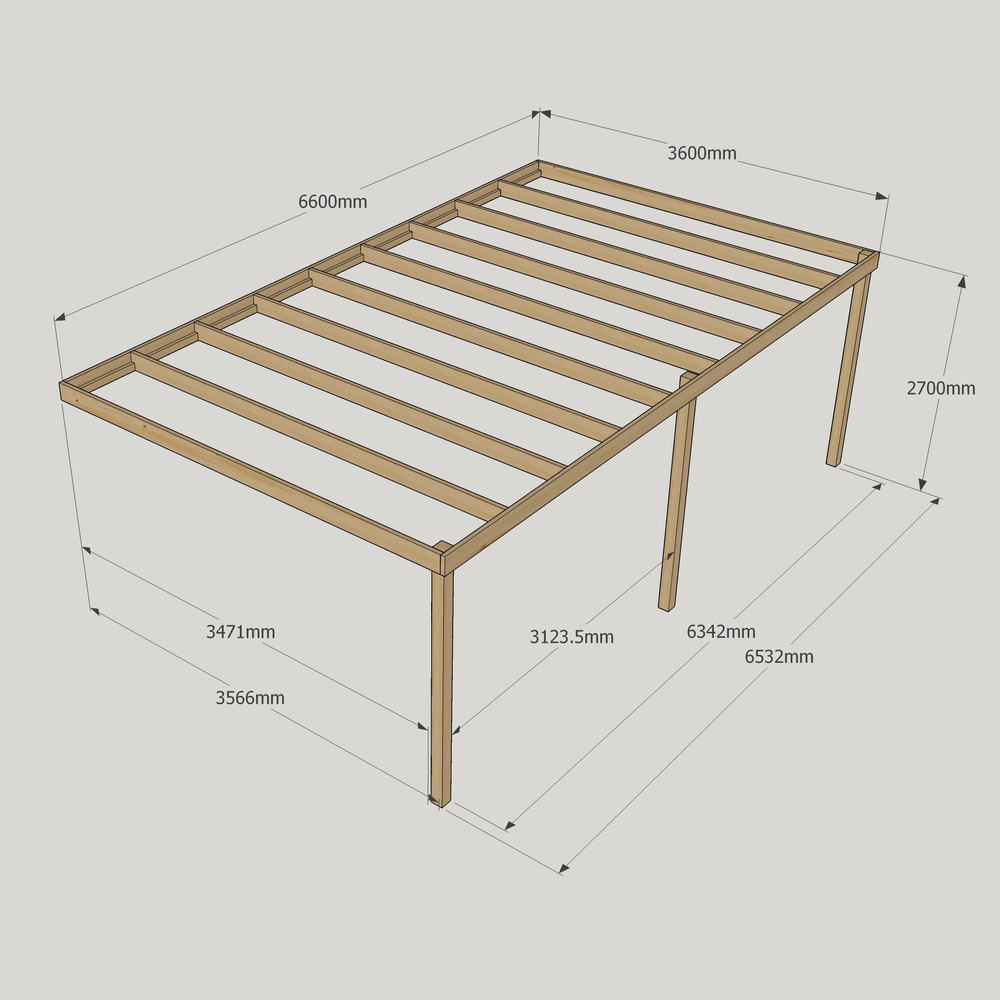 Wall Mounted Box Pergola – 3.6m Depth, Minimal Timber Lines