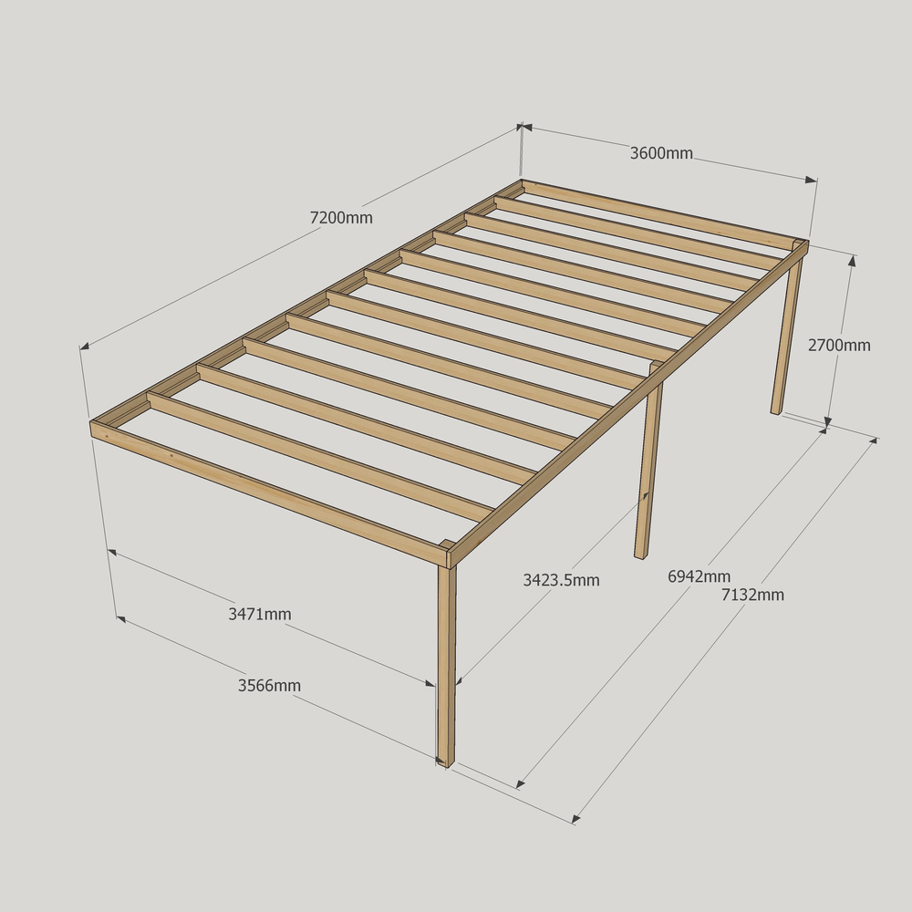 Wall Mounted Box Pergola – 3.6m Depth, Minimal Timber Lines