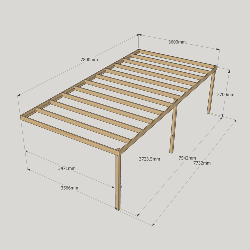 Wall Mounted Box Pergola – 3.6m Depth, Minimal Timber Lines